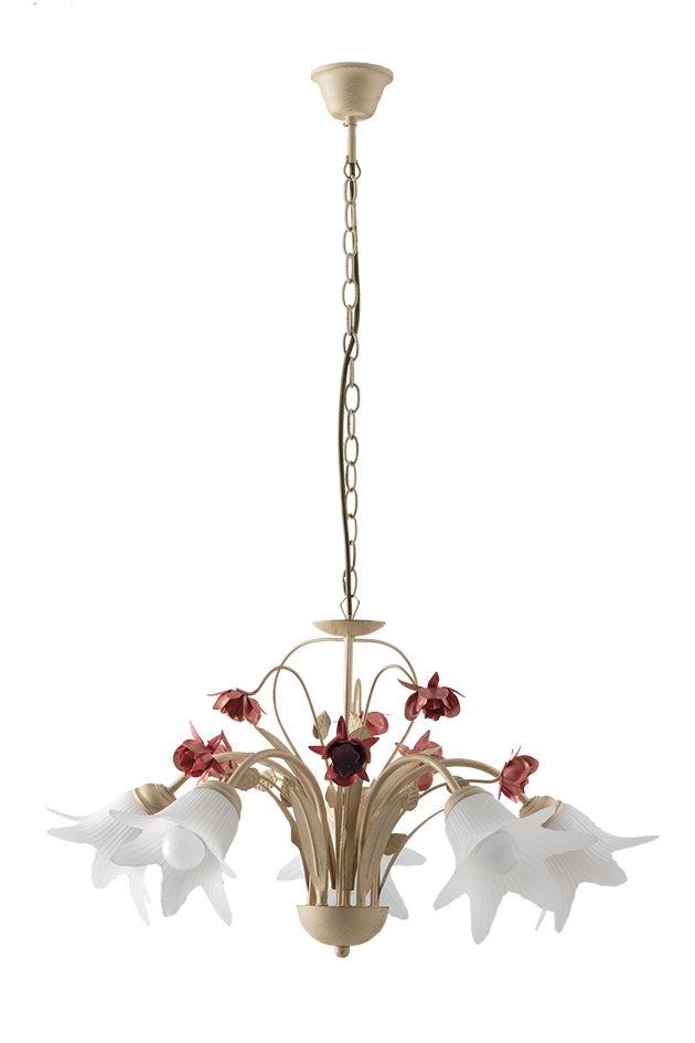 lampadario rose rosse avorio 5xe14 71cm